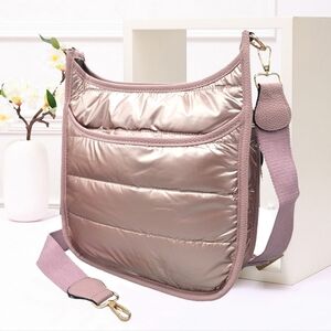 RoseGold Puffer Cross Body Bag Purse Womens Fashion Accessory Statement Quilted